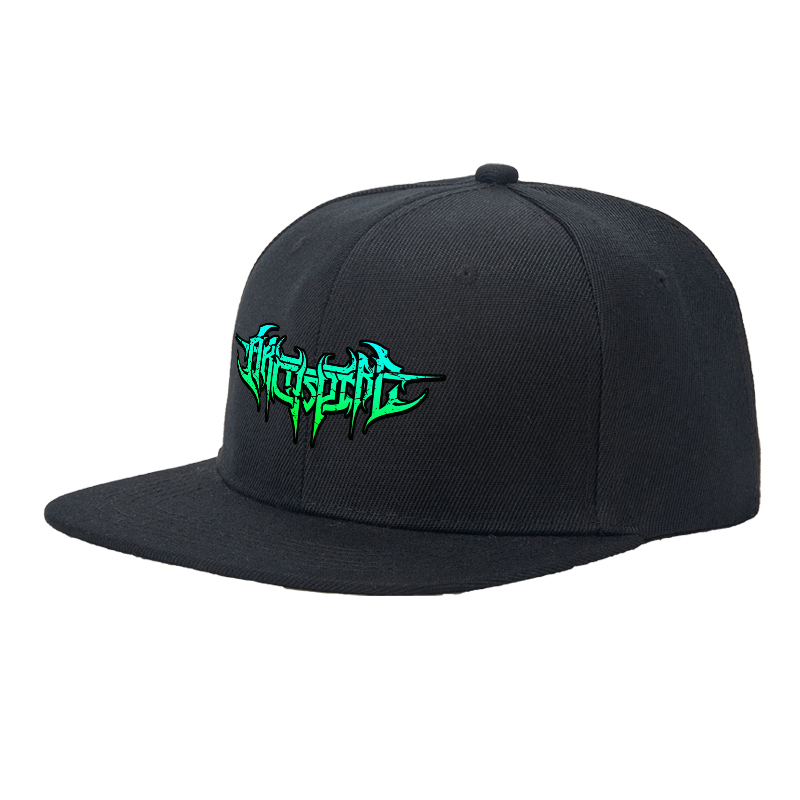Flat Brim Baseball Cap with Neon Green Gothic Logo Print Streetwear Underground Skate Style for Basketball Court Skate Park Urban Lifestyle Skaters Rappers Streetwear Enthusiasts