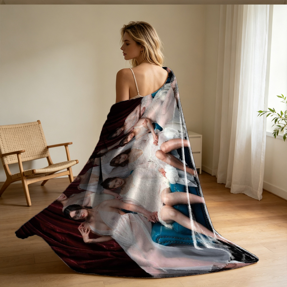 Two Women in Lingerie on a Couch - Blanket