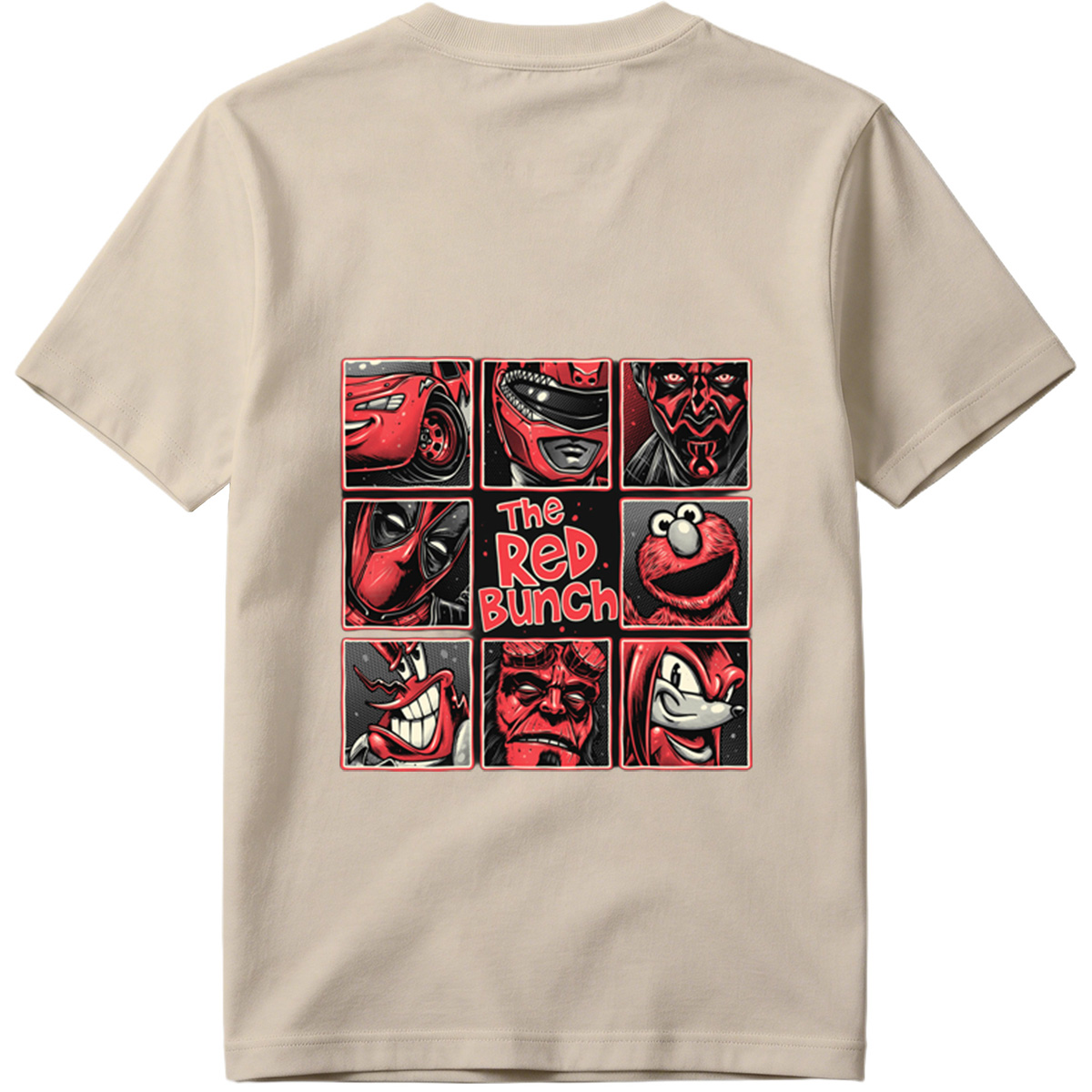 The Red Bunch: Lightning McQueen, Darth Maul, Deadpool, Elmo, Dr. Seuss's The Grinch, Hellboy, and Knuckles - Tee