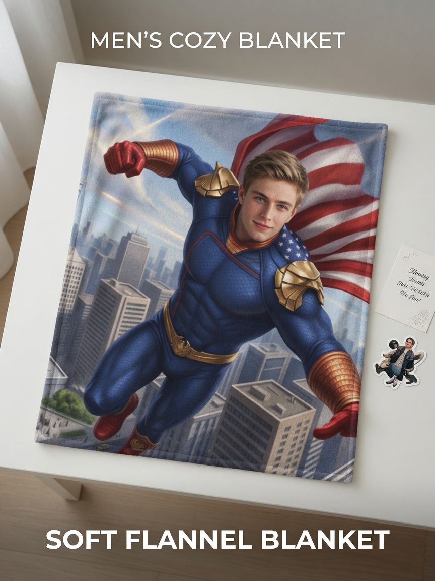 Custom Superhero Face Blanket Personalized Photo Upload Flannel Throw Cozy Warm Plush Fleece Ideal Keepsake Gift