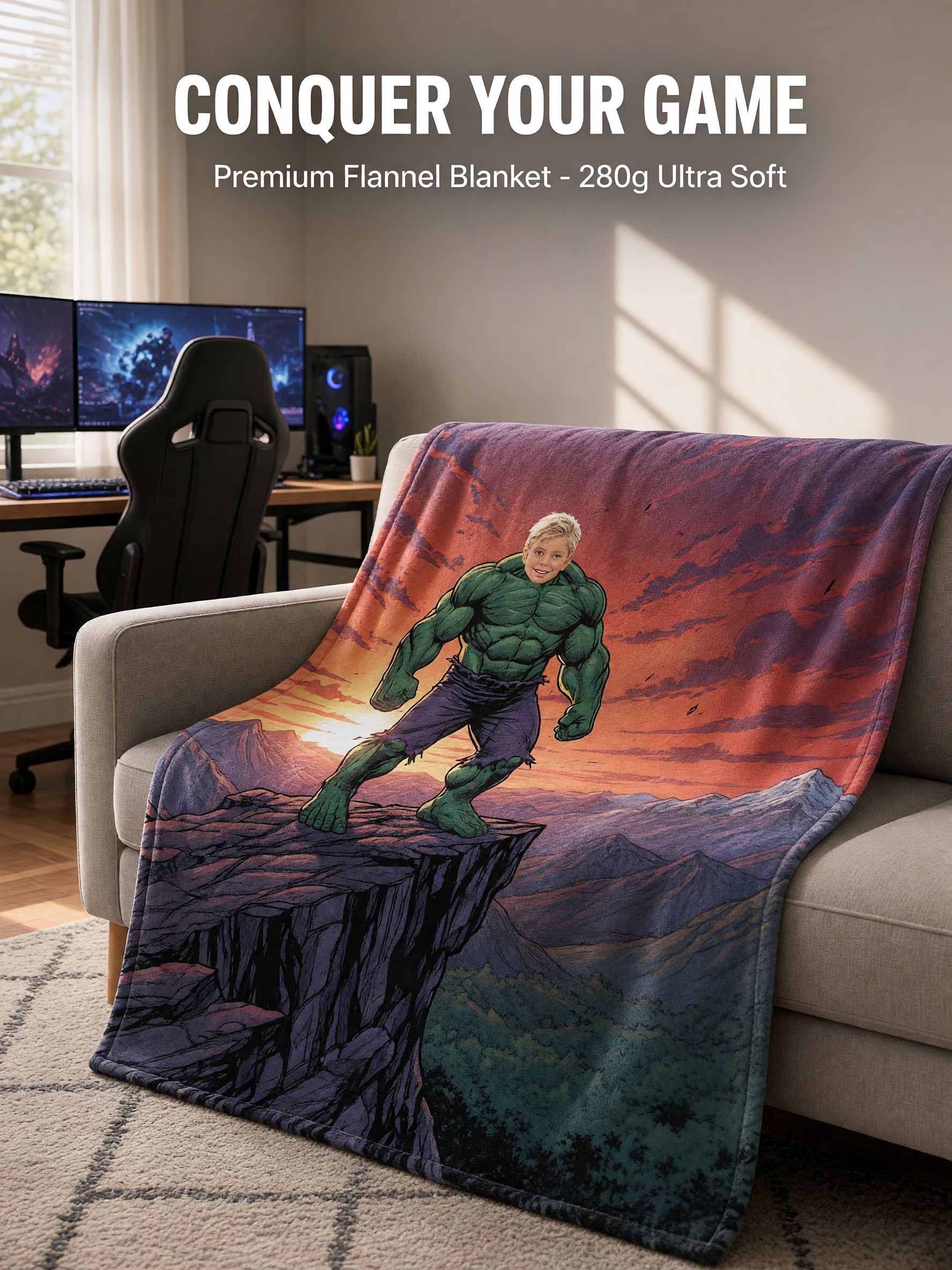 Custom Photo Superhero Flannel Throw Blanket Personalized Face Portrait Bed Couch Cozy Gift