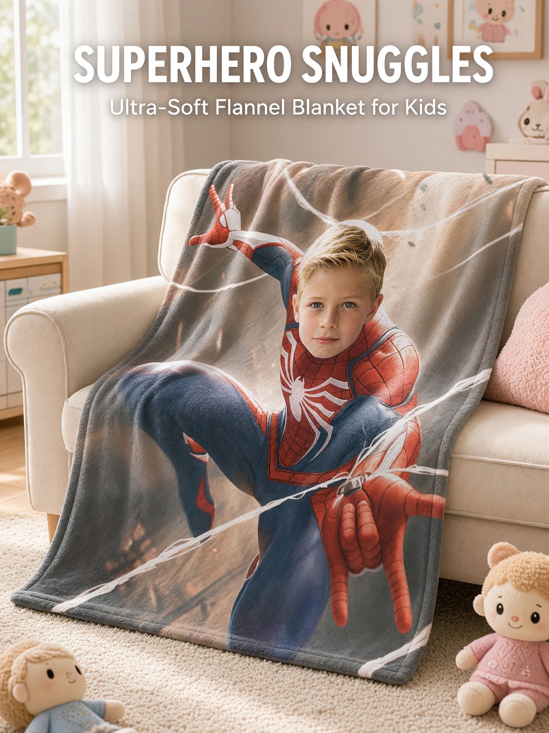 Custom Photo Superhero Flannel Fleece Throw Blanket Ultra Soft Anti-Pilling Personalized Gift for Kids and Adults