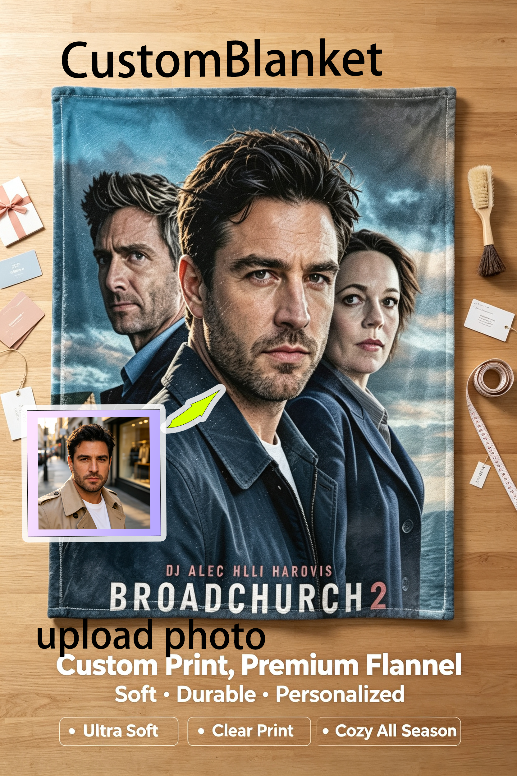 Custom Face Blanket Broadchurch 2 Flannel Blanket for Cozy Nights at Home or Office – Perfect Gift for Fans of DI Alec Hardy and Ellie Miller TV Series Drama Lovers