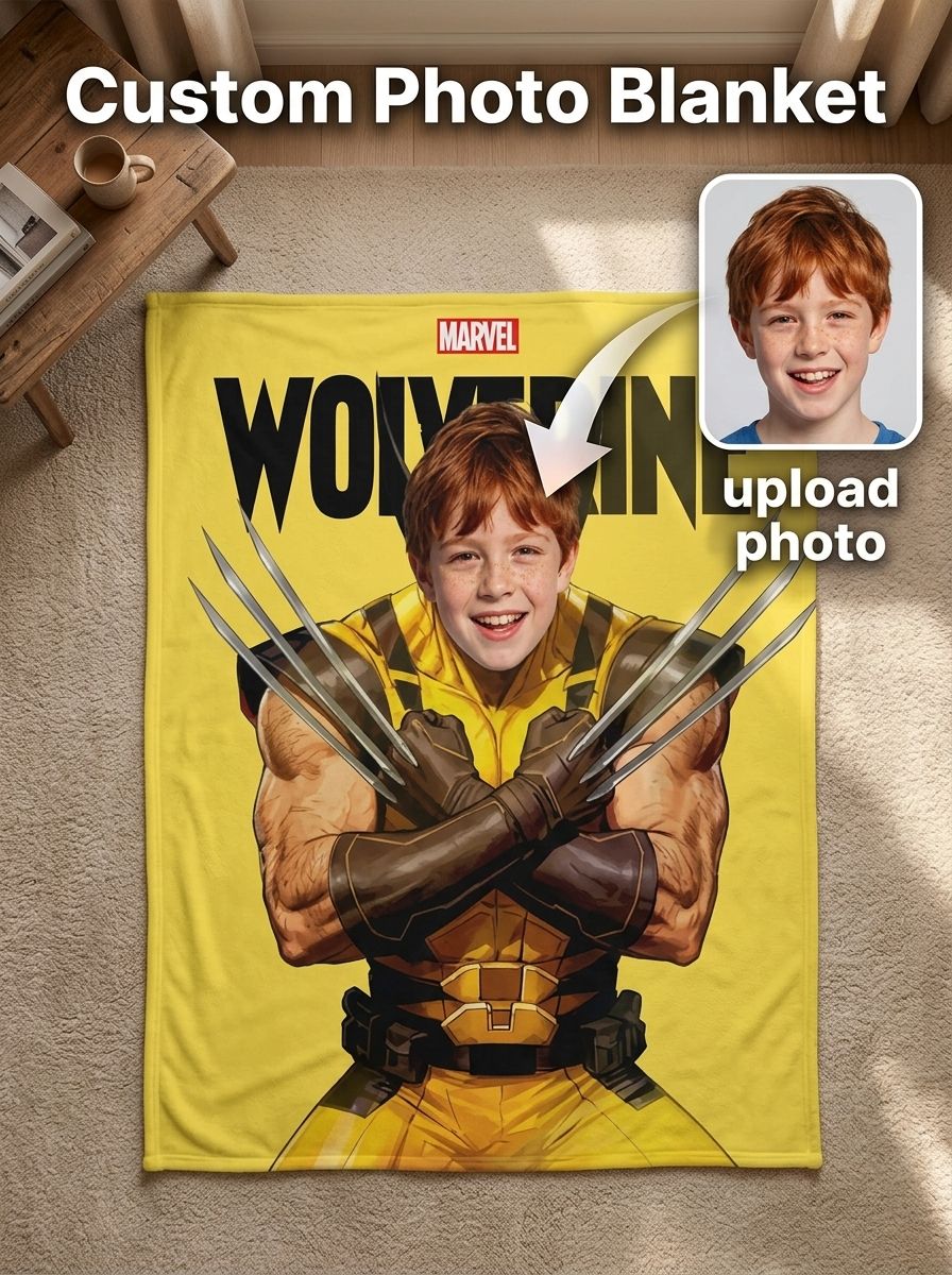 Custom Photo Superhero Flannel Fleece Blanket, Ultra Soft Personalized Face Throw Blanket for Kids and Adults Gift