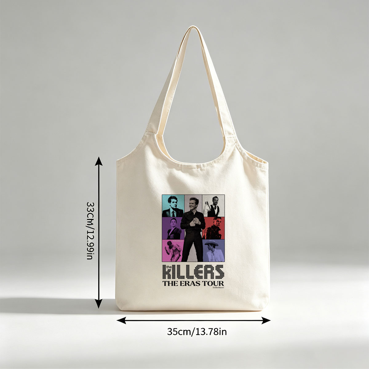 The Killers The Eras Tour Poster Featuring Band Members in Colorful Grid Layout - Canvas shoulder bags/