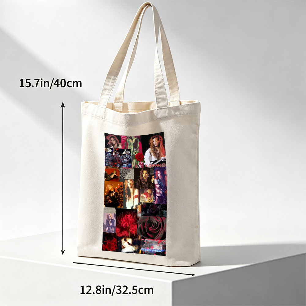 X Japan Band Members in Dramatic Performance and Artistic Portraits Featuring Red Roses and Gothic Imagery - Canvas tote bags