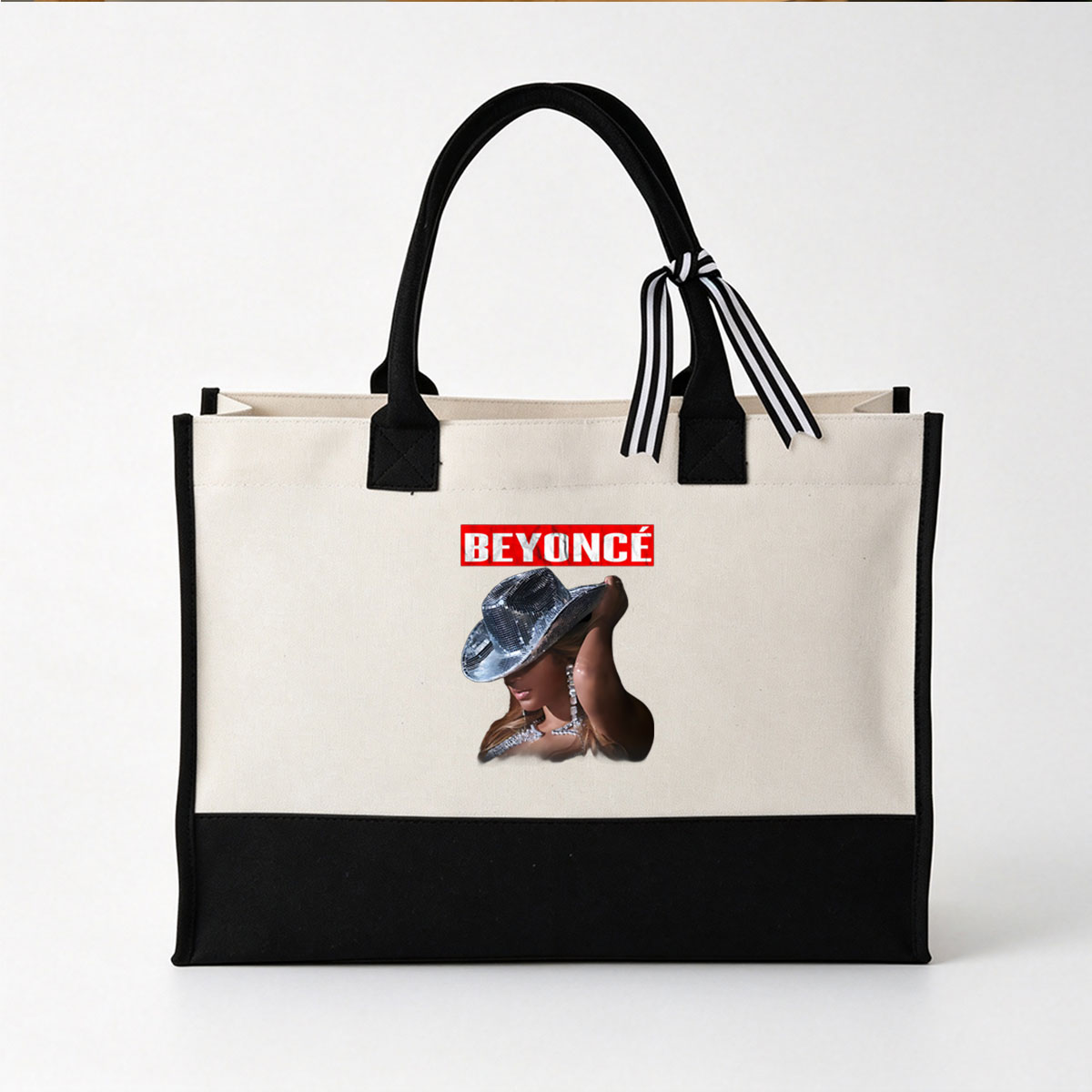 Beyoncé in Sparkling Cowboy Hat and Glittering Outfit - Canvas patchwork gift tote bag