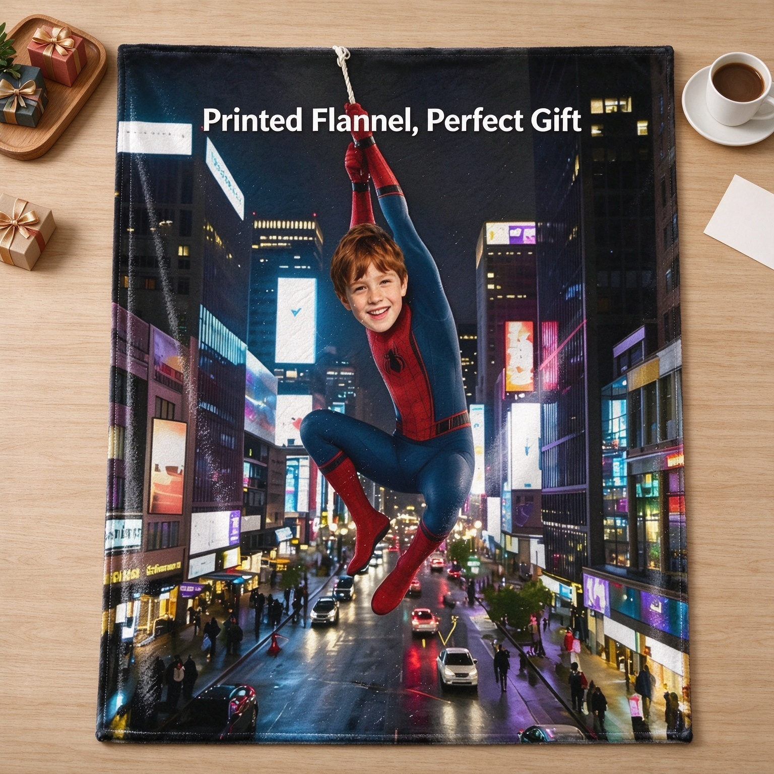 Custom Face Superhero Photo Blanket, Personalized Flannel Fleece Throw for Kids, Ideal Cozy Birthday Keepsake Gift