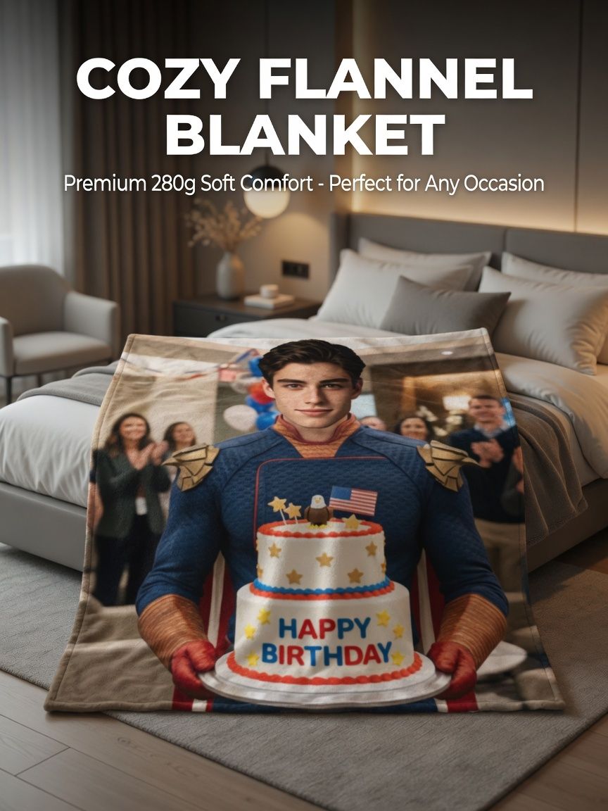Personalized Custom Photo Face Throw Blanket, Ultra Soft Flannel Superhero Birthday Blanket for Family and Friends