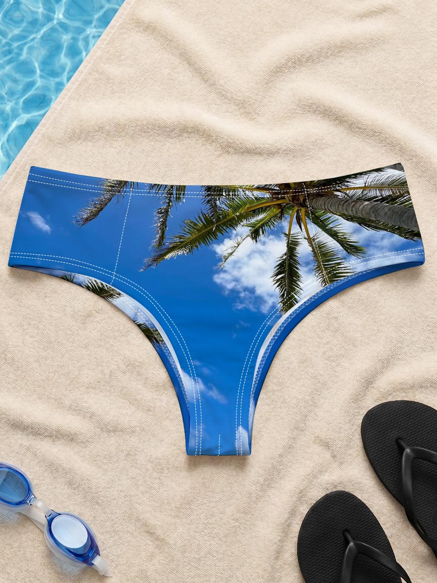 Tropical beach with palm trees and clear blue water -  Men's swim trunks