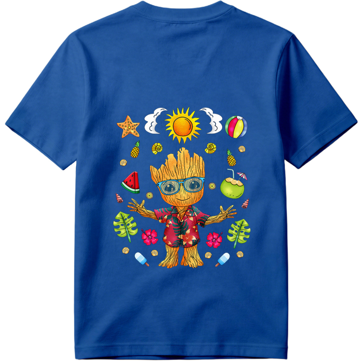 Groot in Hawaiian Shirt with Summer Elements - Tee