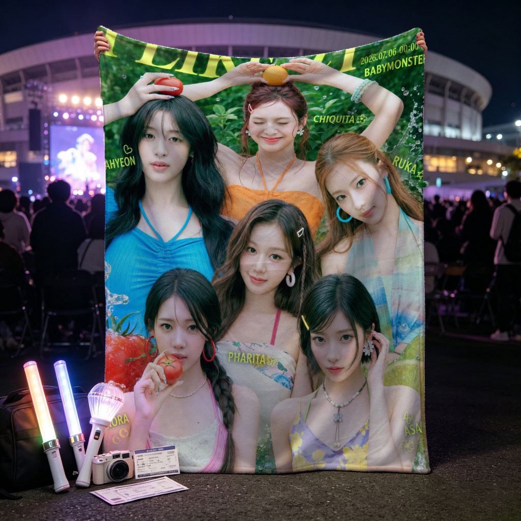 BABYMONSTER Summer Vibes in Colorful Outfits with Fruits and Nature Background - Blankets
