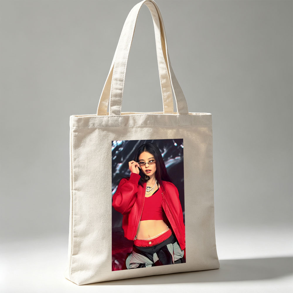 Jennie Kim in a Bold Red Outfit at a Fashion Event Wearing Glasses and Statement Jewelry - Canvas tote bags