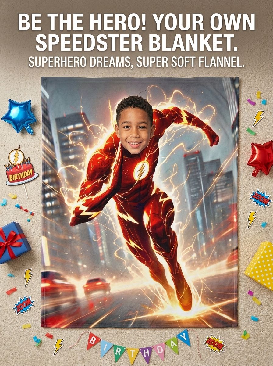 Personalized Superhero Face Photo Blanket Custom Flannel Fleece Throw Soft Skin Friendly Bed Couch Gift for Kids