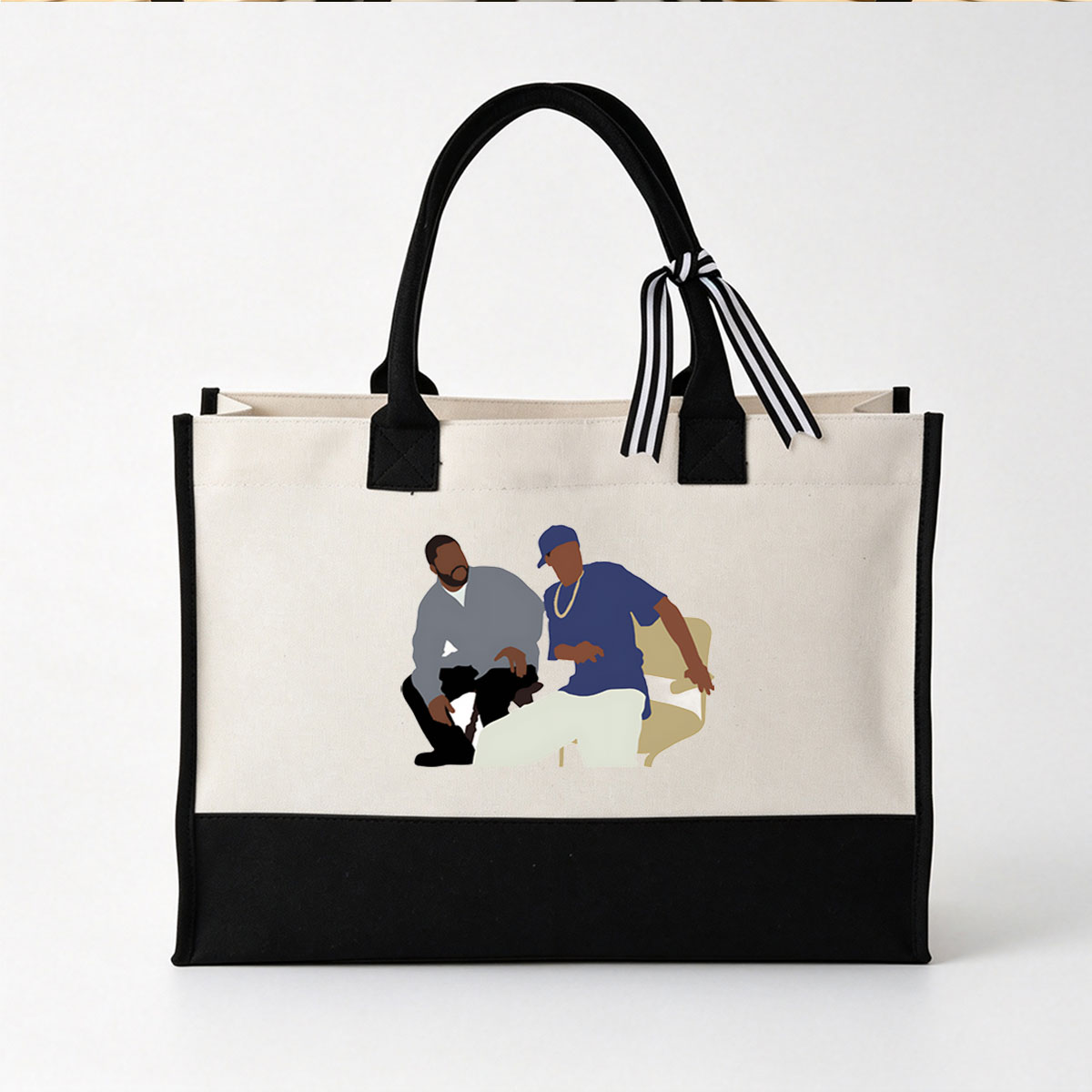 Two Men in Casual Wear Sitting Together - Canvas patchwork gift tote bag