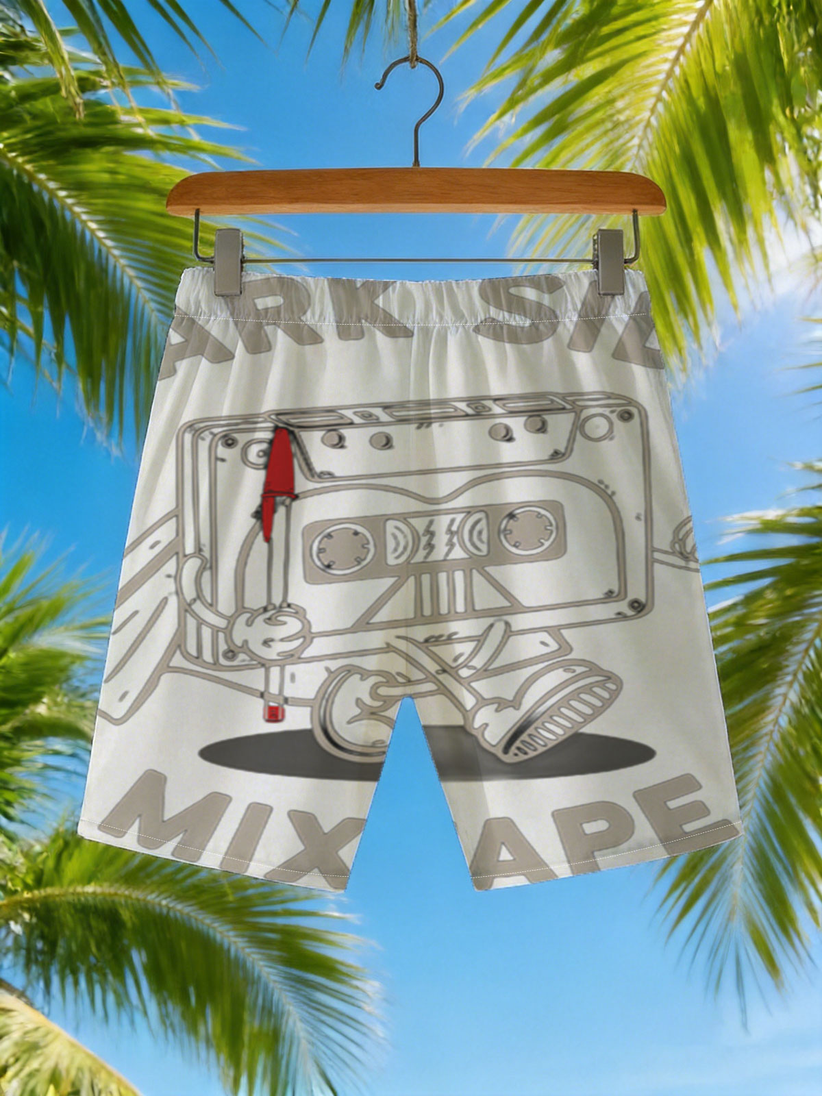 Dark Side Mixtape: Cassette Tape Character with Cape and Lightsaber -  Beach shorts