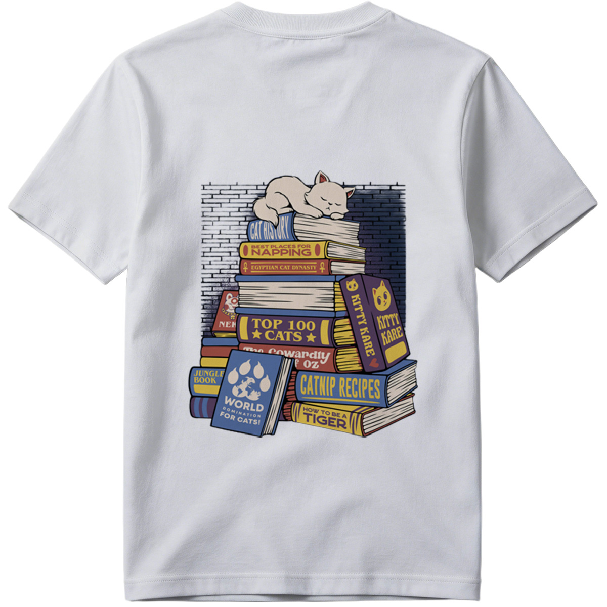 Cat Nap on Book Stack - Tee