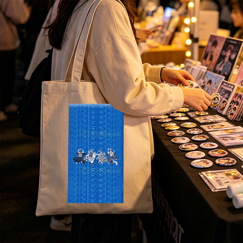 The Ren & Stimpy Show Characters on Blue Patterned Background - Canvas tote bags