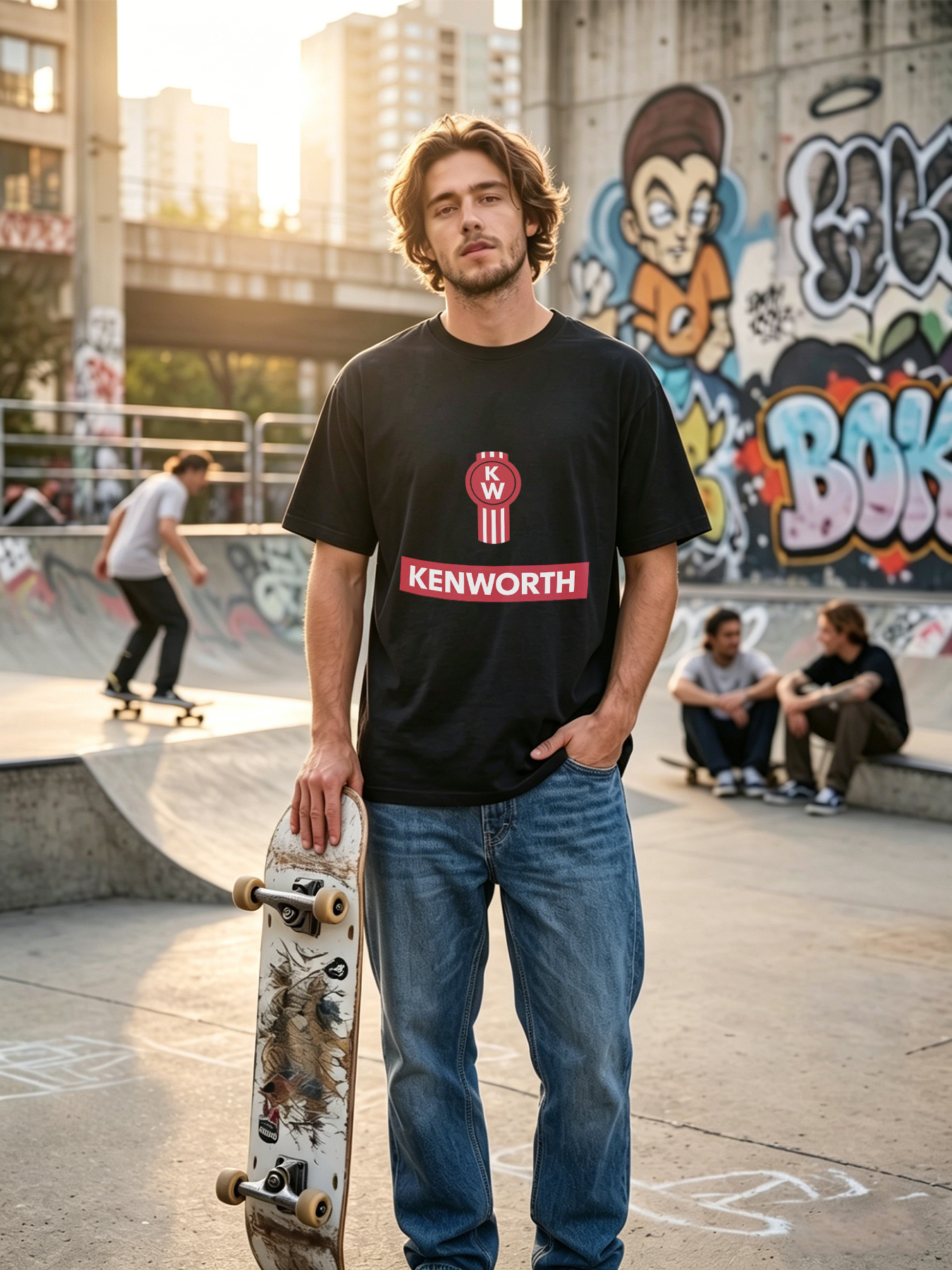 Men's Kenworth Logo Print T-Shirt Red and White Graphic Design Casual Round Neck Lightweight Breathable Summer Short Sleeve Tee for Truck Enthusiasts and Drivers