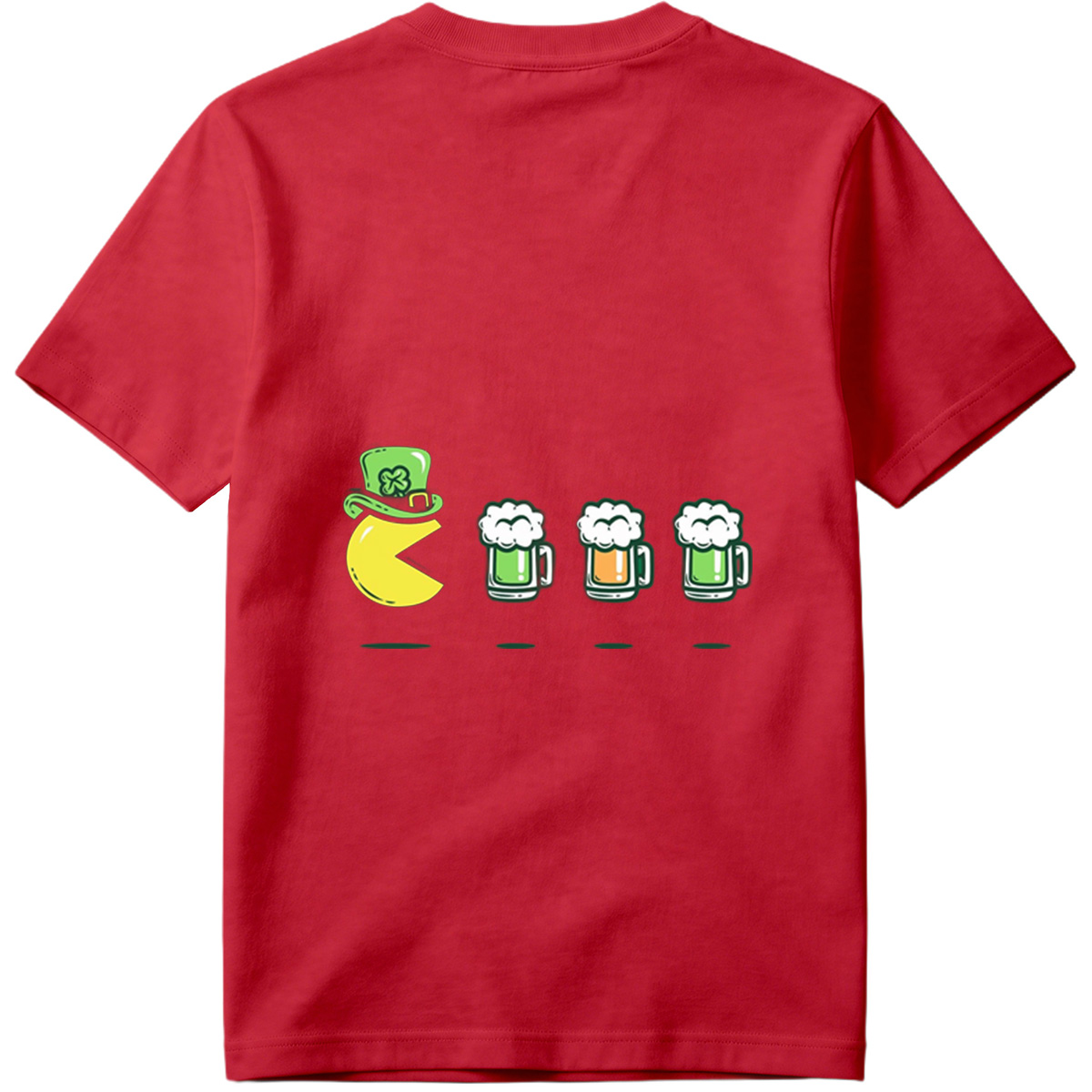 Pac-Man Wears a Leprechaun Hat and Approaches Beer Mugs - Tee