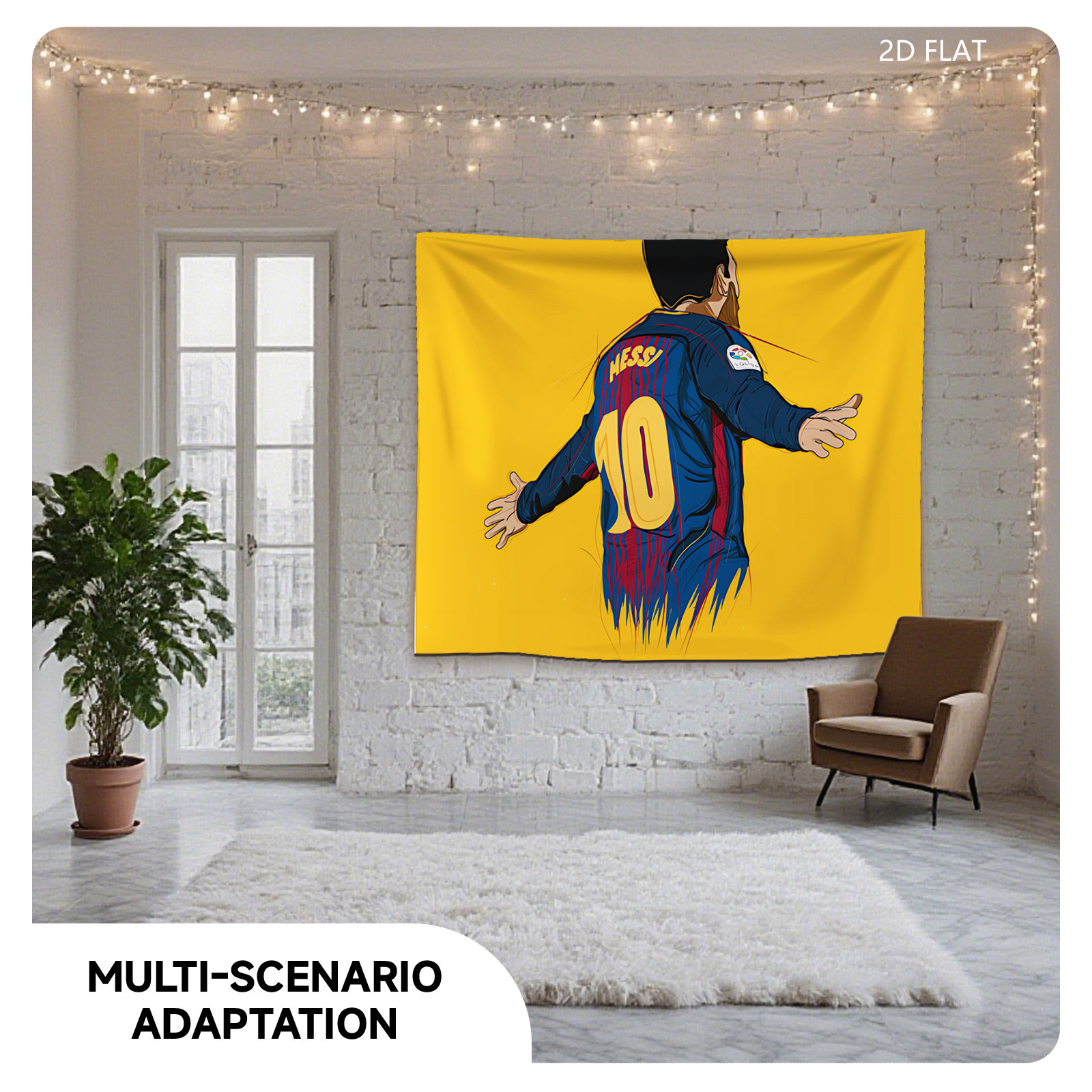 Messi in Barcelona Jersey, Number 10, Celebrating Goal - Tapestry