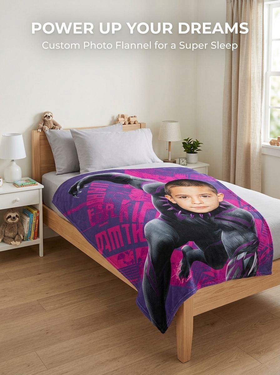 Personalized Superhero Photo Flannel Throw Blanket Custom Face Portrait Plush Fleece Blanket for Kids and Adults