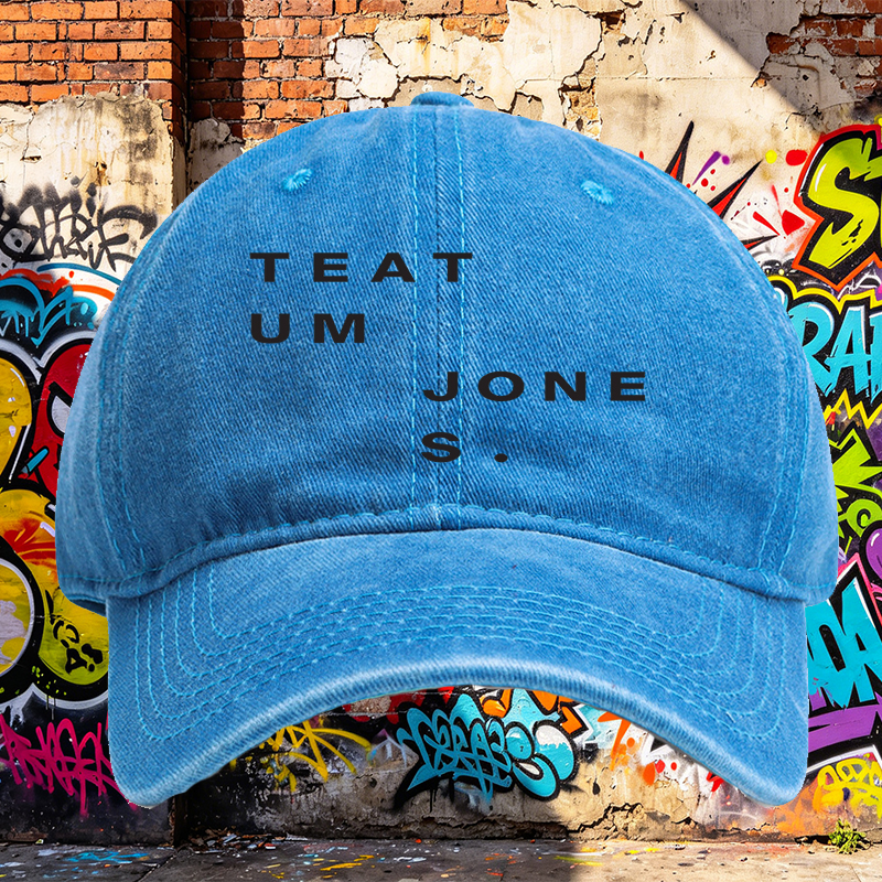 Unisex Classic Washed Cap with TEATUM JONES Logo Print - Casual Streetwear Hat for Outdoor Activities, Urban Style, Adults & Fashion Lovers