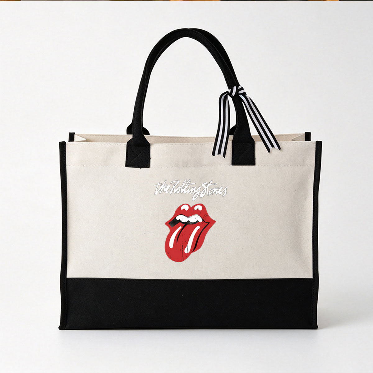 The Rolling Stones - Iconic Lips and Tongue Logo - Canvas patchwork gift tote bag