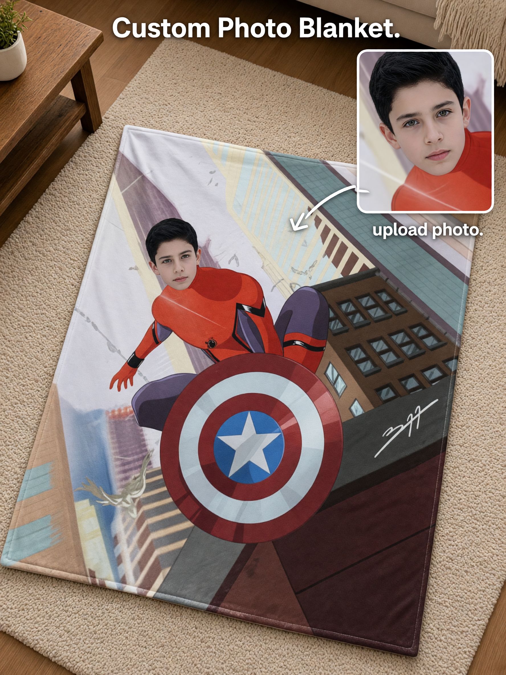 Custom Face Superhero Flannel Blanket, Personalized Photo Comic Hero Throw, Ultra Soft Plush Bed Couch Cozy Gift