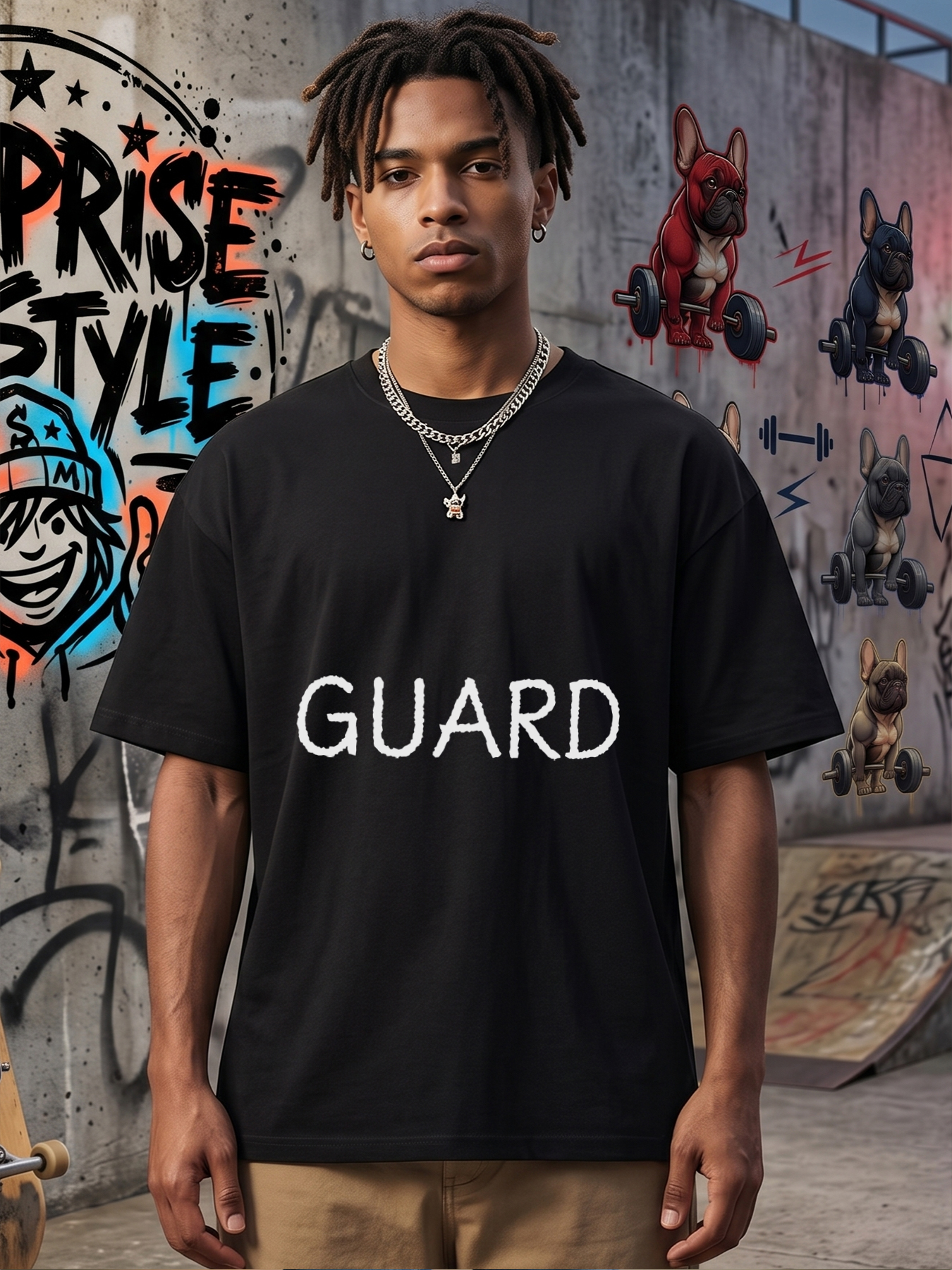 Men's Printed T-Shirt Guard Text Design Casual Round Neck Summer Lightweight Breathable Short Sleeve T-Shirt for Outdoor Activities and Everyday Wear, Suitable for Adults and Fitness Enthusiasts