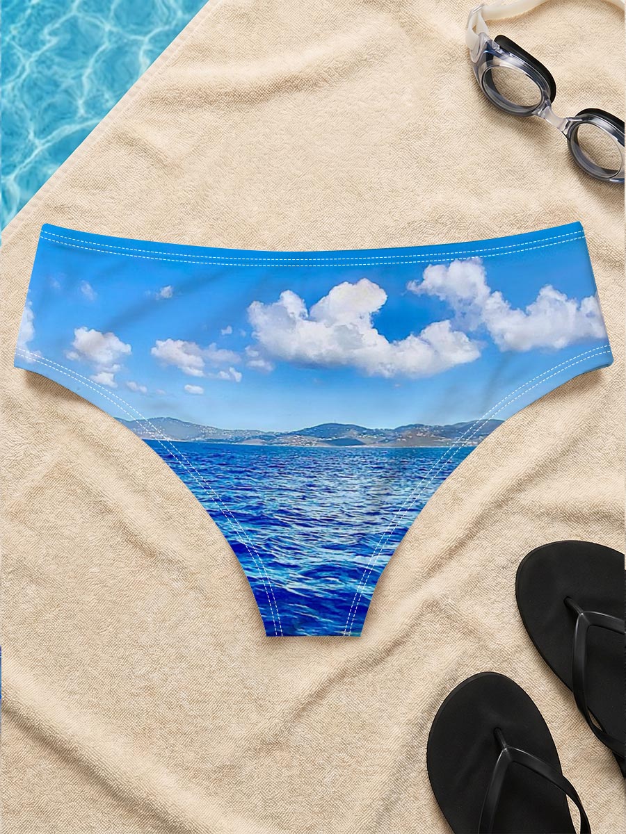 Azure Sea Under Blue Sky with White Clouds -  Men's swim trunks