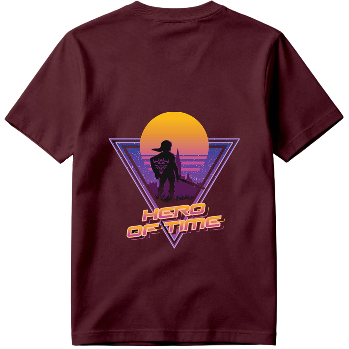 Hero of Time: Link Silhouette in Retro Sunset Scene - Tee