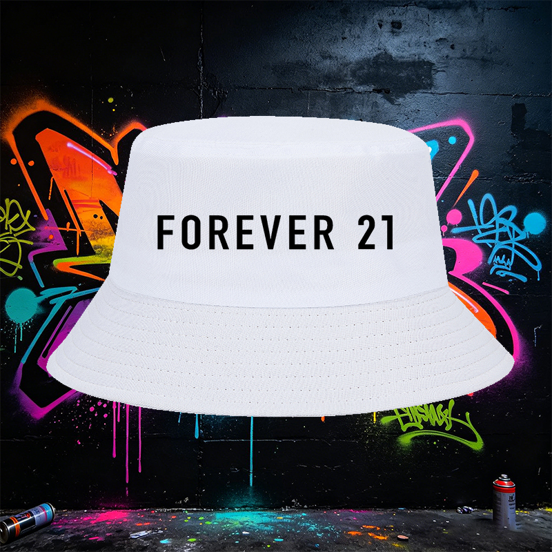 Unisex Bucket Hat with Forever 21 Logo Print - Classic Cotton渔夫帽 for Casual Outings, Beach, Outdoor Activities - Perfect for Young Adults and Urban Fashion Lovers