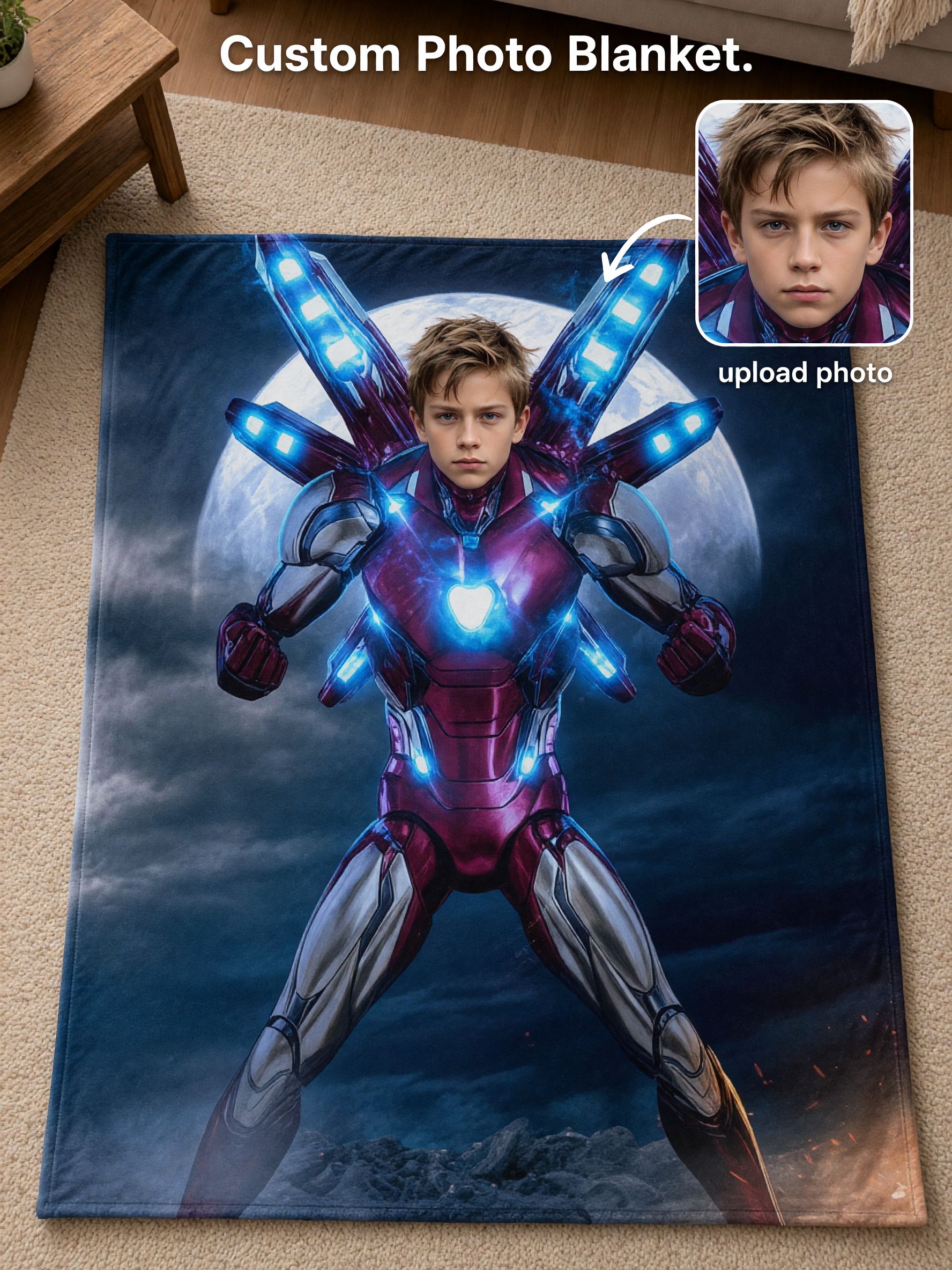 Custom Face Superhero Blanket, Personalized Photo Plush Flannel Throw for Kids and Adults, Ideal Cozy Gift