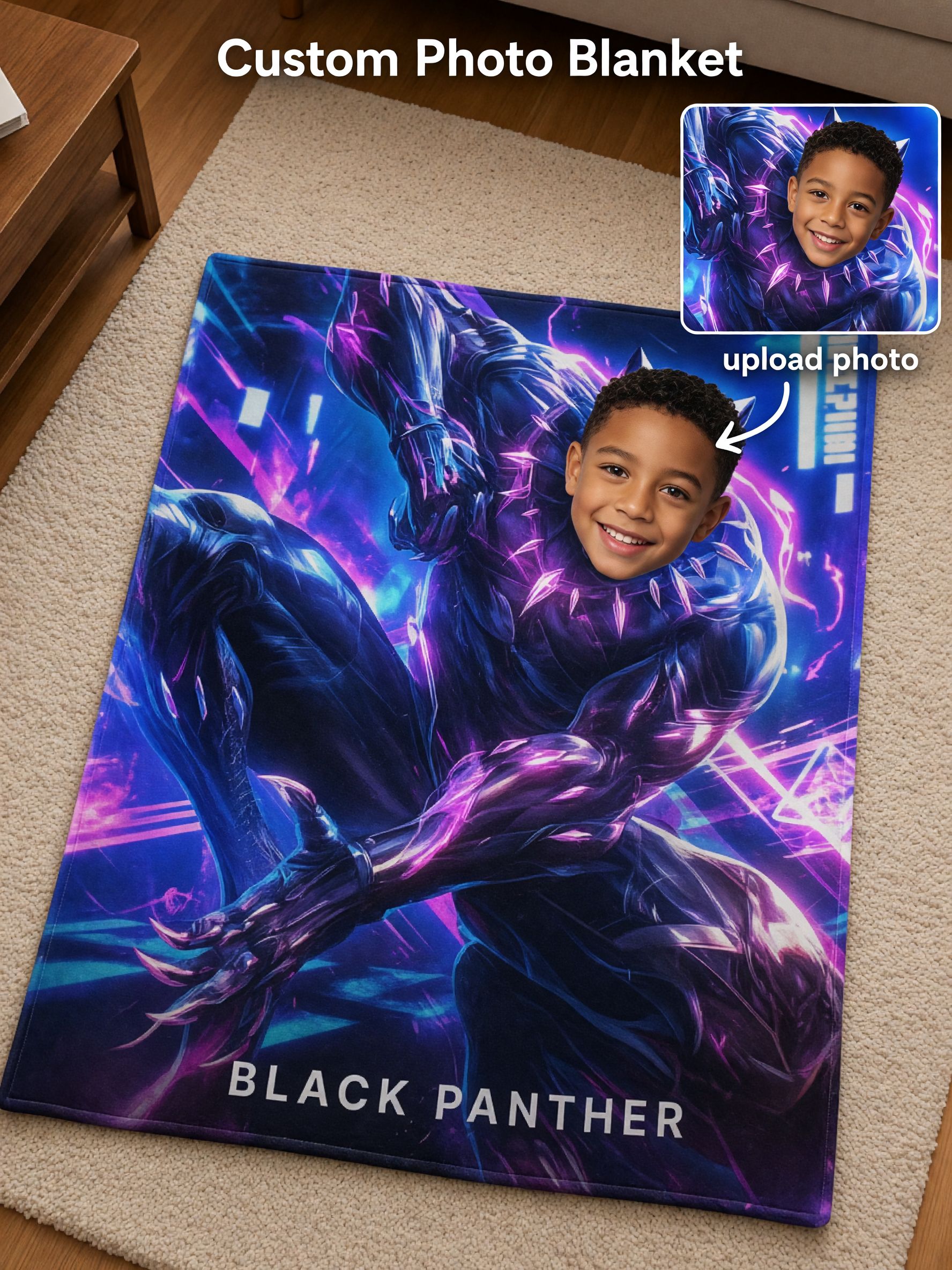 Custom Face Blanket Personalized Superhero Photo Flannel Throw Soft Cozy Warm Plush Blanket Ideal Gift for Kids and Boys