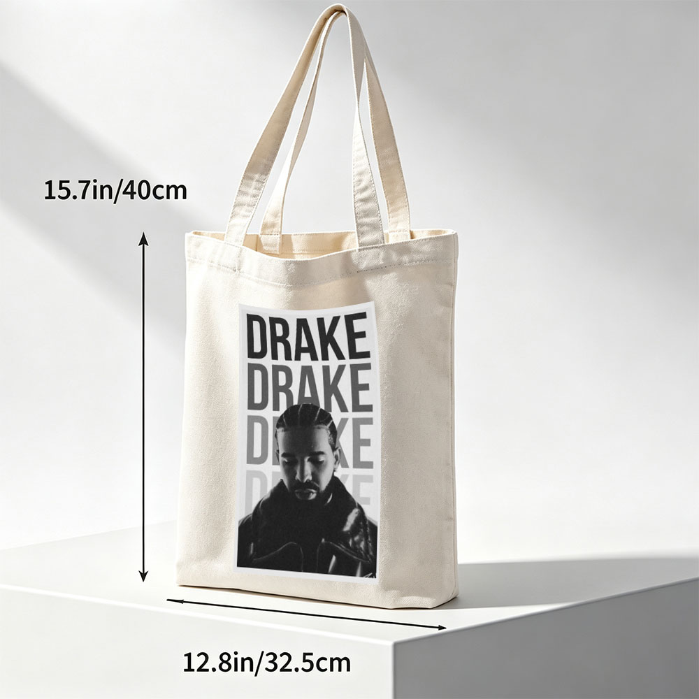 Drake in a Bold Monochrome Portrait with Stacked Name Typography - Canvas tote bags