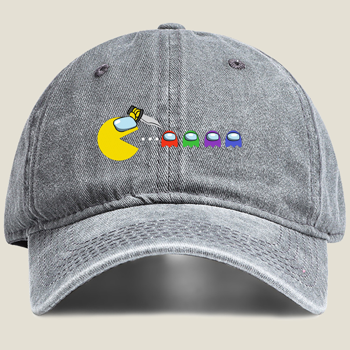 Pac-Man Meets Among Us Characters - Washed Denim - Baseball Cap