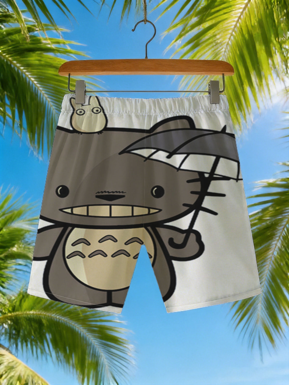 Totoro Holding Umbrella with Small Totoro on Head -  Beach shorts