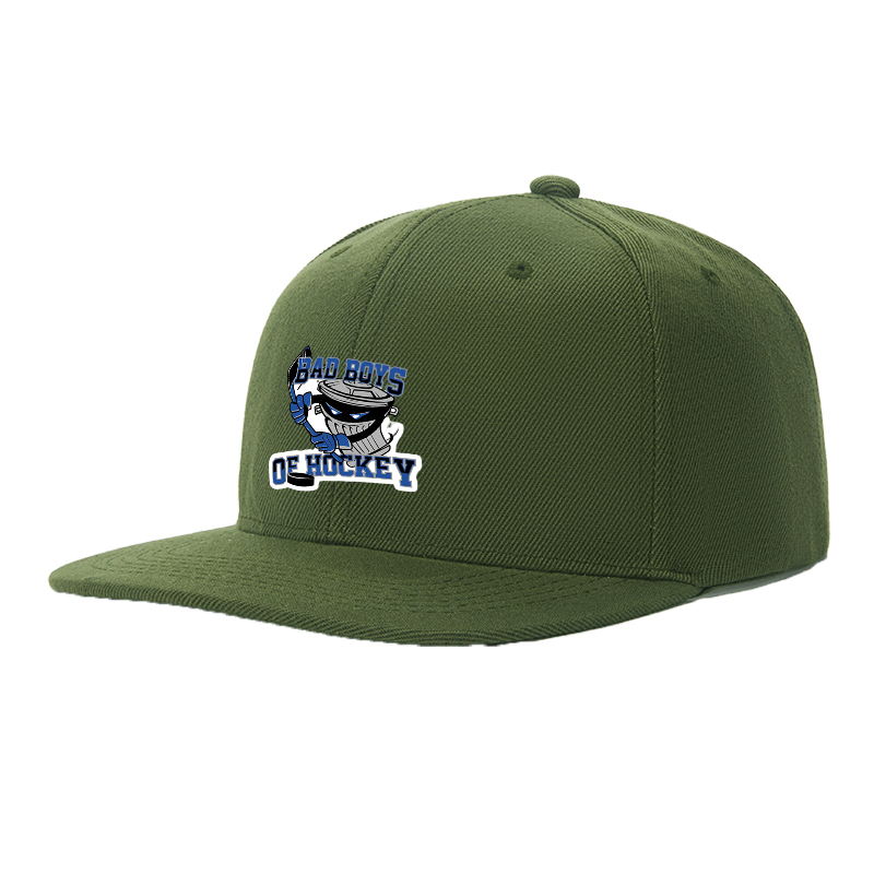 Flat Brim Baseball Cap Bad Boys of Hockey Trash Can Mascot Design Streetwear Underground Skate Style for Hockey Rink Skate Park Urban Athletes and Streetwear Enthusiasts