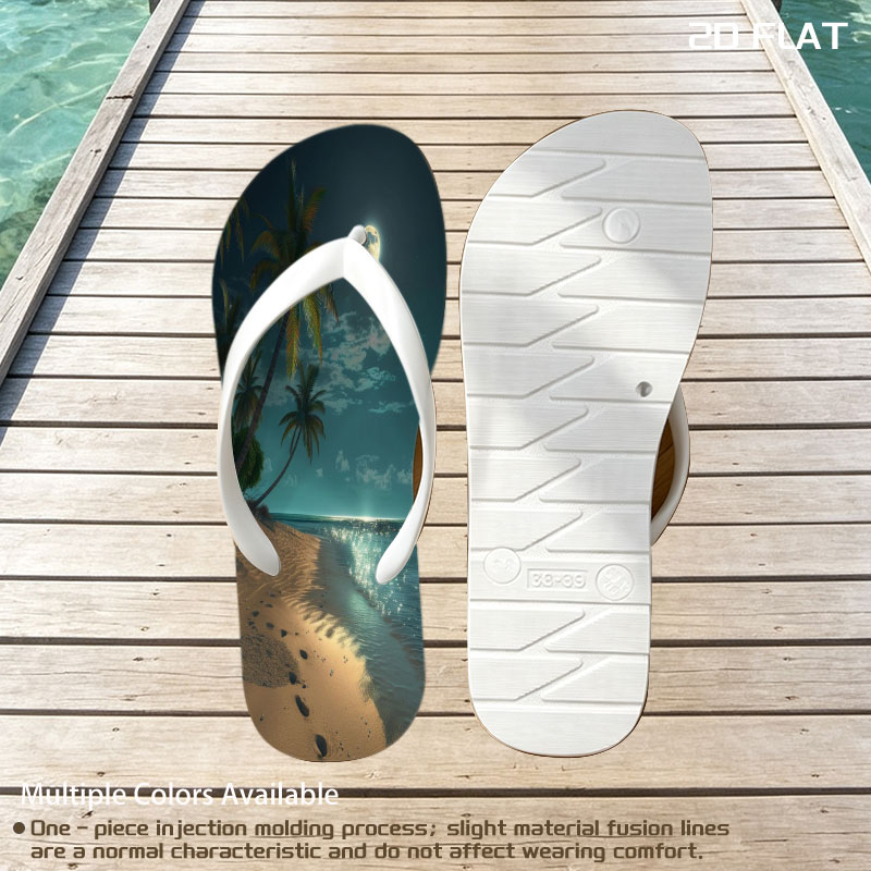 Moonlit Tropical Beach with Palm Trees and Shimmering Water -  flip-flops