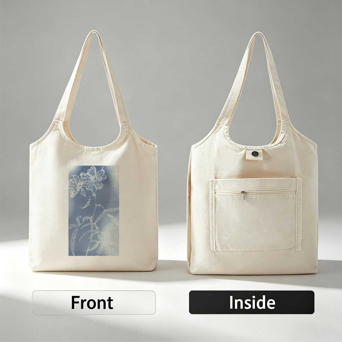 Taylor Swift in a Dreamy Floral Scene with Ethereal Blue and White Botanical Patterns - Canvas shoulder bags/