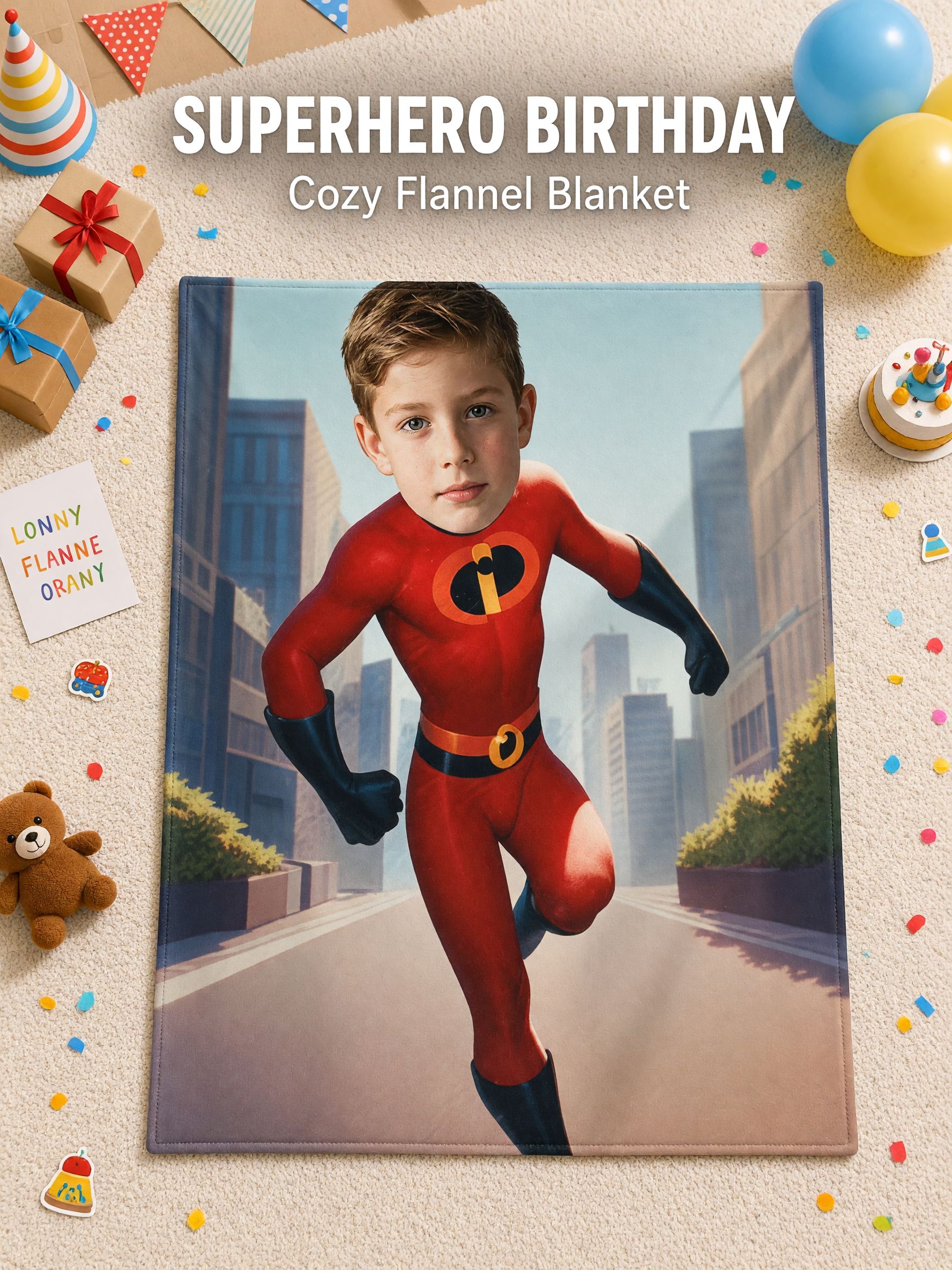 Personalized Superhero Face Photo Blanket Custom Ultra Soft Flannel Throw for Kids Bed Couch Cozy Keepsake Gift