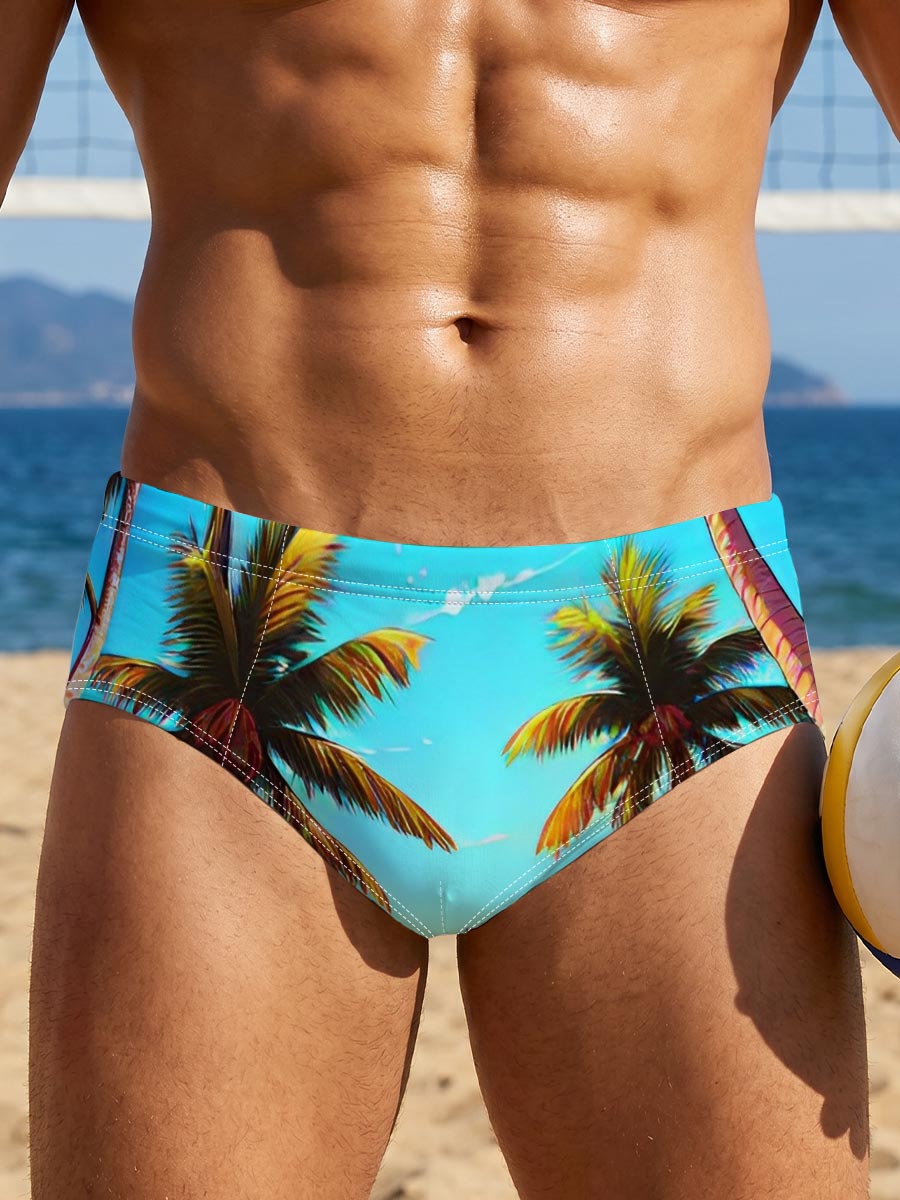 Tropical Sunset Beach with Palm Trees and a Solitary Figure -  Men's swim trunks