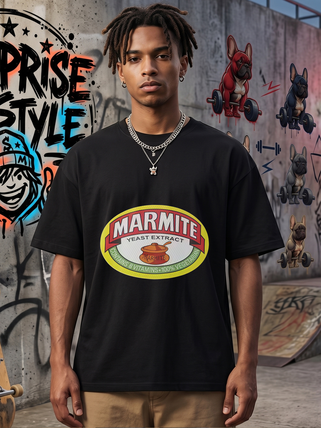 Men's Marmite Yeast Extract Print T-Shirt Casual Round Neck Summer Lightweight Breathable Short Sleeve Tee for Food Lovers and British Culture Fans
