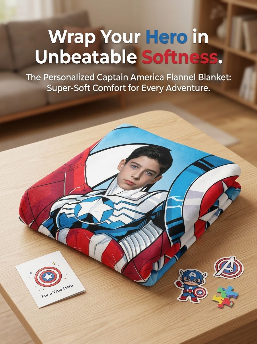 Custom Superhero Photo Fleece Blanket Personalized Face Portrait Throw for Kids and Adults Cozy Birthday Gift
