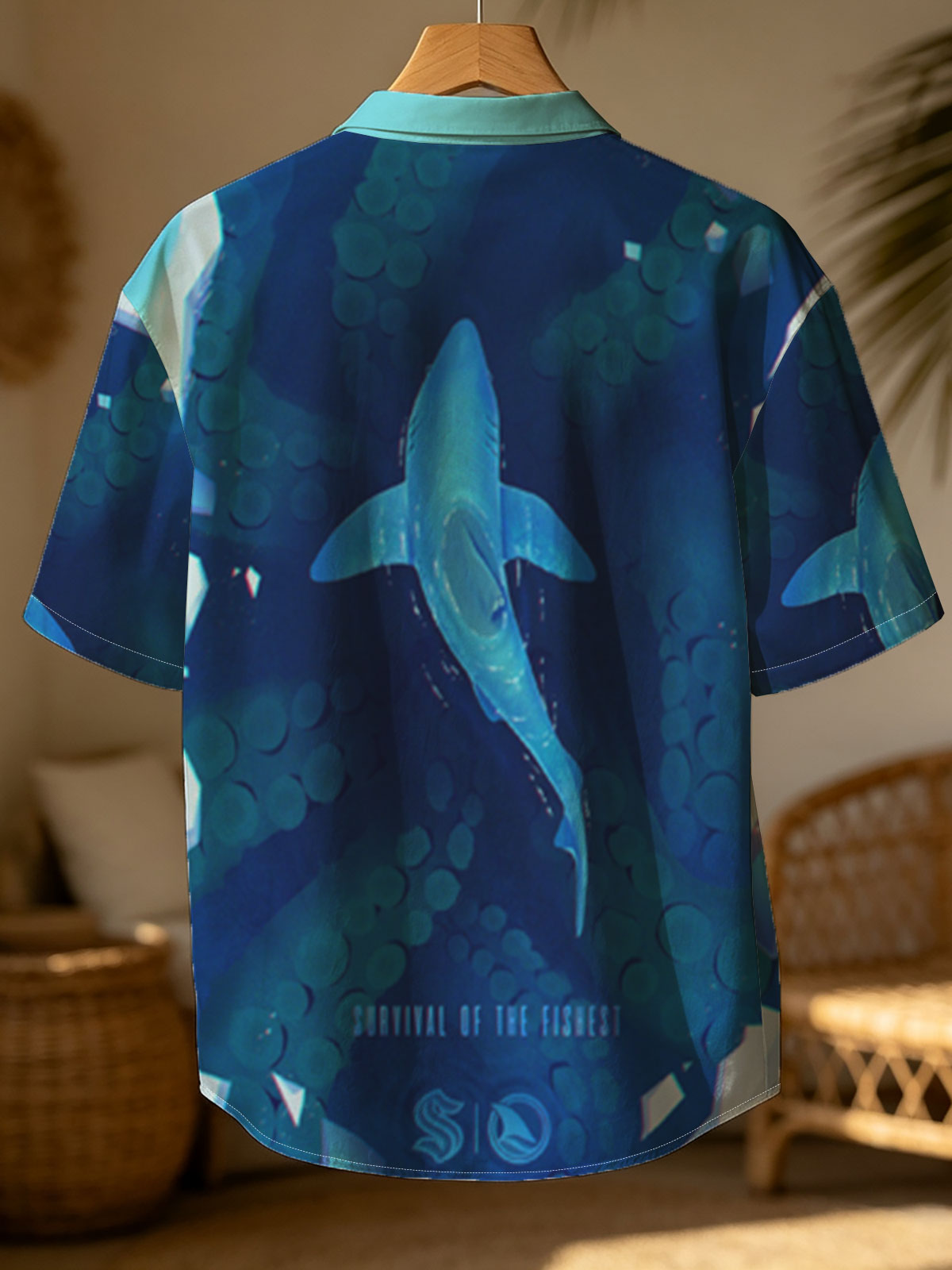Shark swims through icy coral reef in deep blue ocean -  Shirt