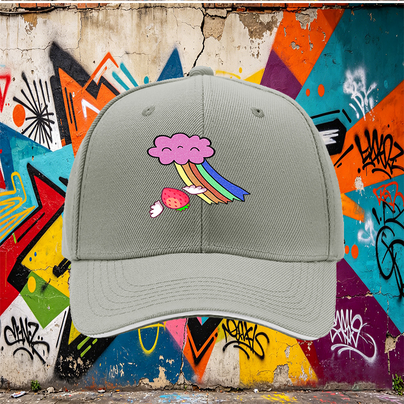 Unisex Classic Sandwich Hat with Strawberry Wings and Rainbow Cloud Print | Perfect for Casual Outings, Festivals, and Everyday Wear | Ideal for Teens and Adults Seeking Fun, Colorful Headwear