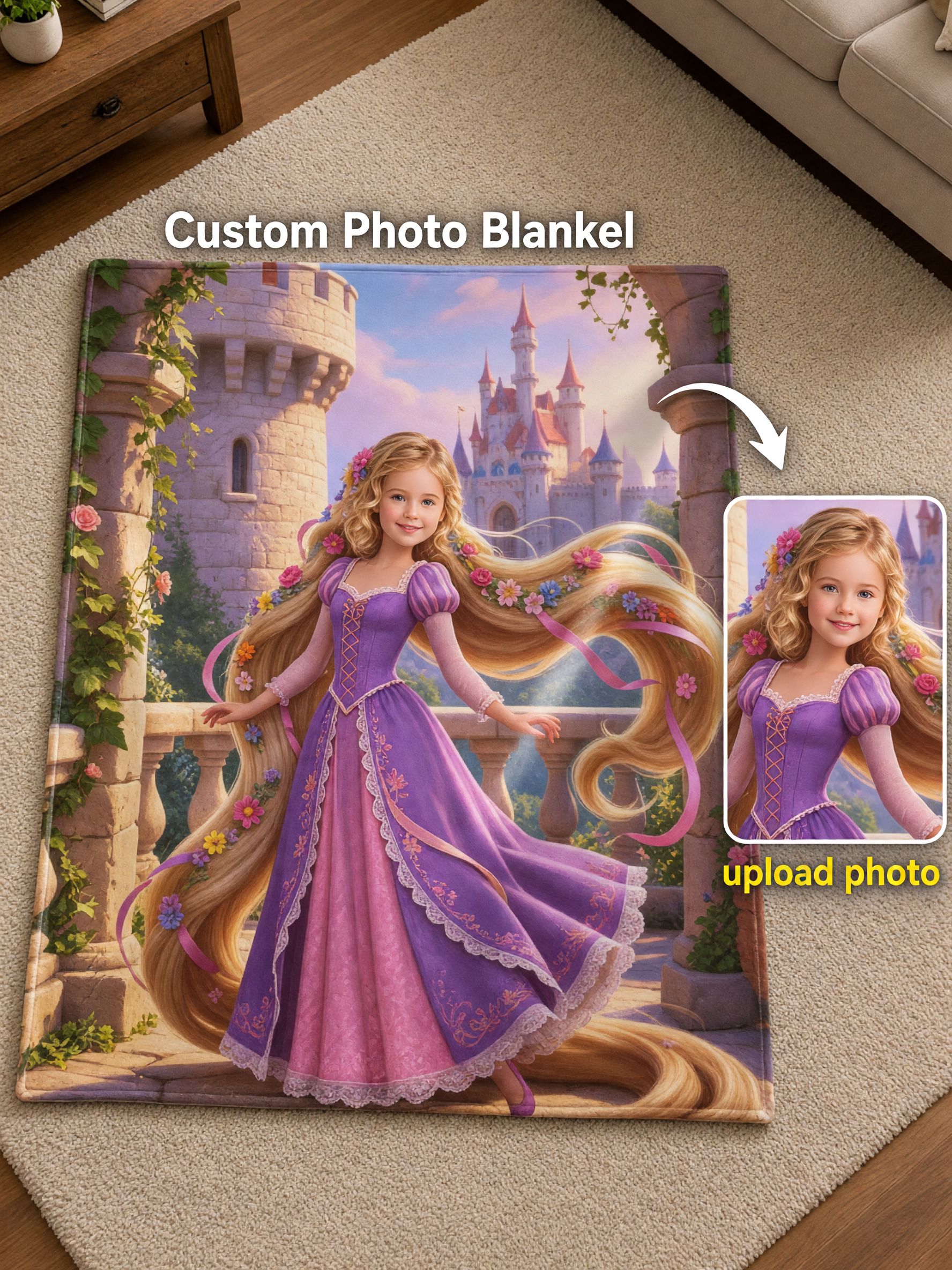 Custom Face Photo Blanket Fairy Tale Princess Castle Ultra Soft Flannel Throw Fleece Bedding Ideal Personalized Gift
