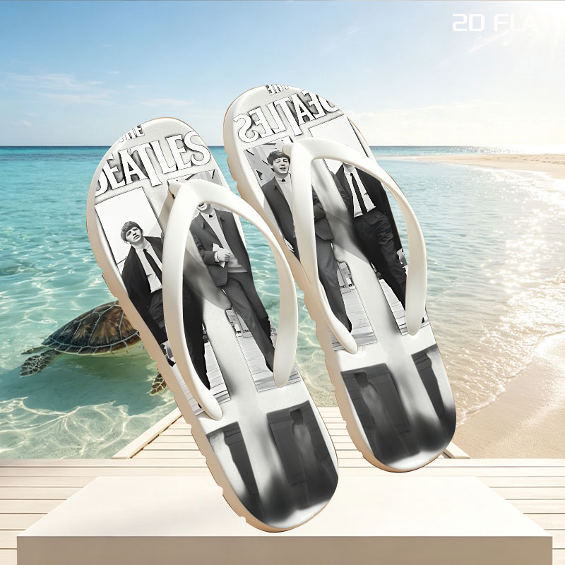 The Beatles: John, Paul, George, and Ringo Walking in Style -  flip-flops