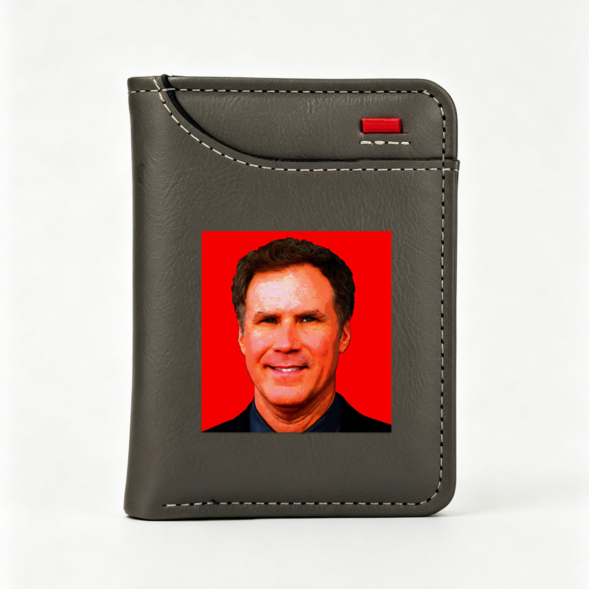 Will Ferrell in a bold red background portrait - Vertical Style Wallet